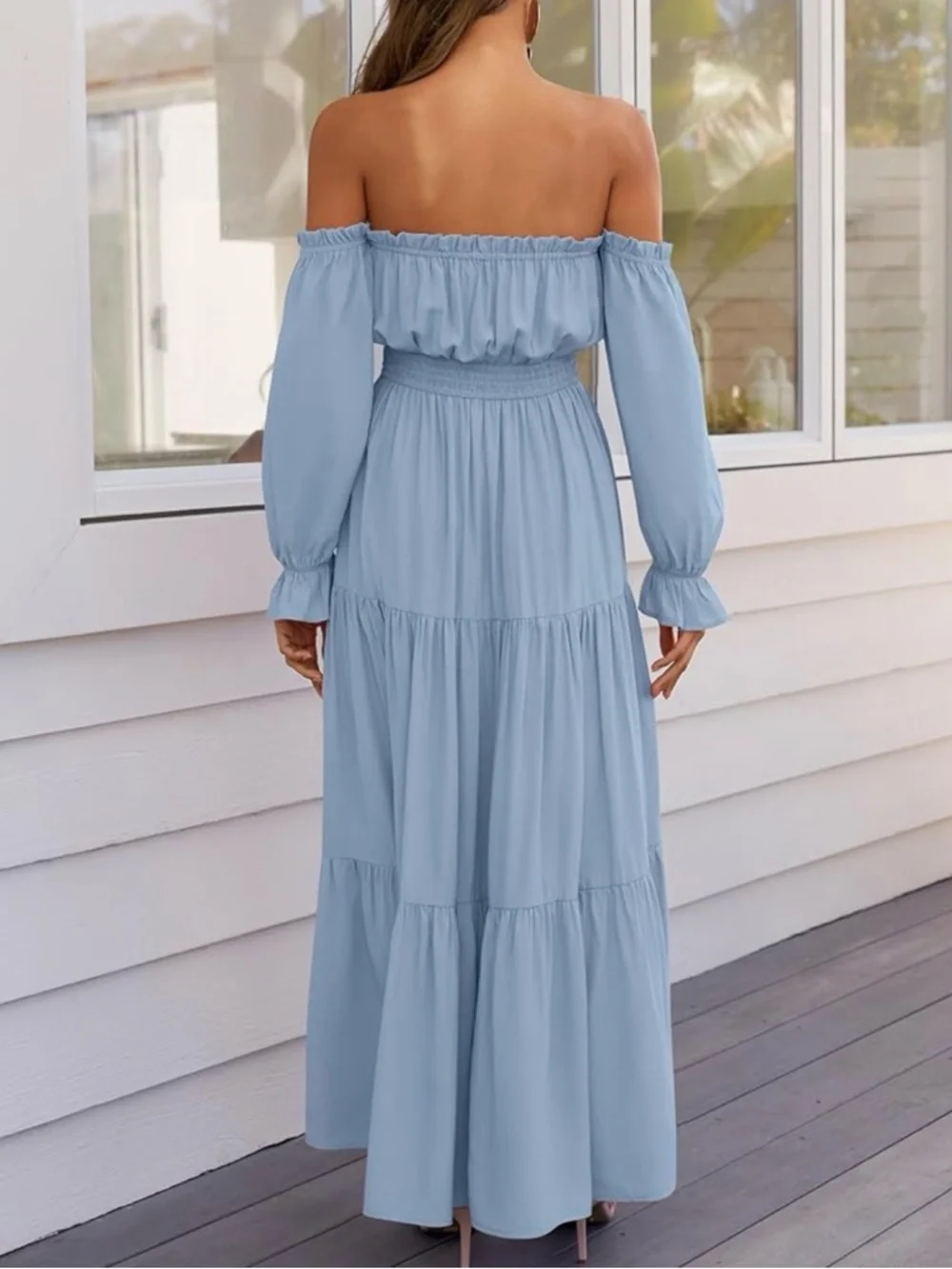 Women's Off-Shoulder Maxi Dress in Light Blue - Picture 3 of 3